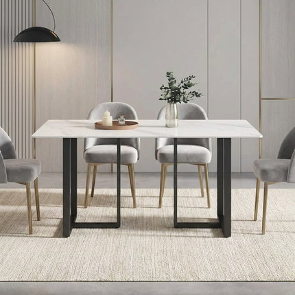 Linea Elegant Dining Tables | 63" Rectangular White with Onyx Black Base