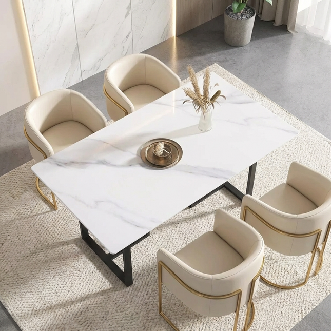 Linea Elegant Dining Tables | 63" Rectangular White with Onyx Black Base