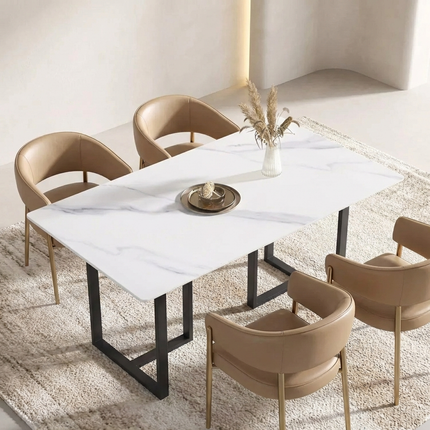 Linea Elegant Dining Tables | 63" Rectangular White with Onyx Black Base
