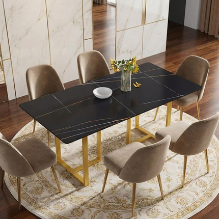 Linea Modern 70" Black Dining Table – Rectangular with Satin-Gold Base, Seats 6 People