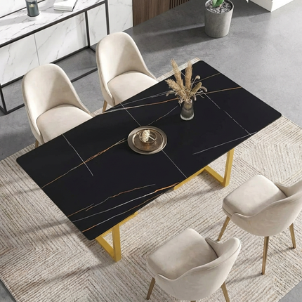 Linea Modern 70" Black Dining Table – Rectangular with Satin-Gold Base, Seats 6 People