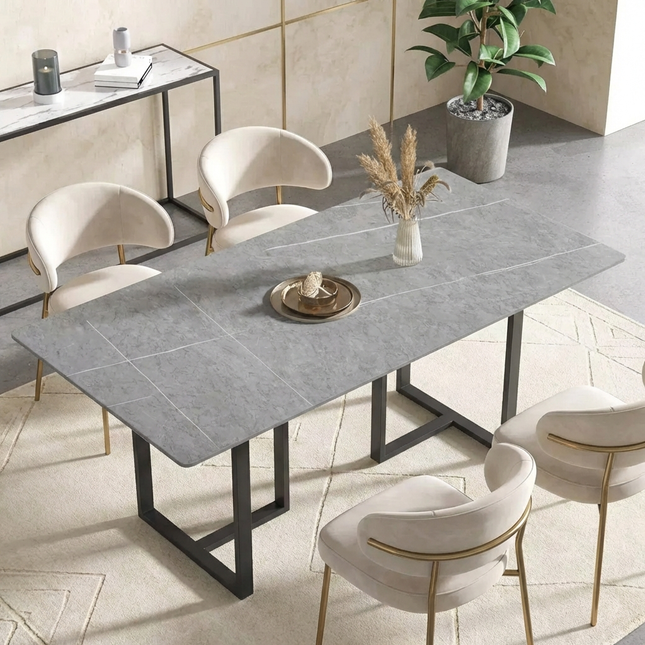 Linea Modern 70" Gray Dining Table – Rectangular with Onyx Black Base, Seats 6 People