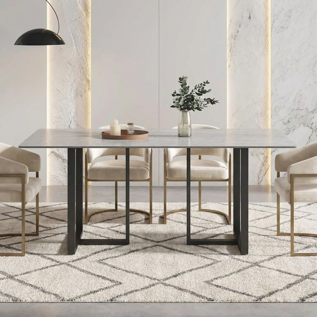 Linea Modern 70" Gray Dining Table – Rectangular with Onyx Black Base, Seats 6 People
