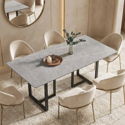 Linea Modern 70" Gray Dining Table – Rectangular with Onyx Black Base, Seats 6 People