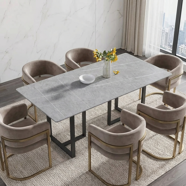 Linea Modern 70" Gray Dining Table – Rectangular with Onyx Black Base, Seats 6 People