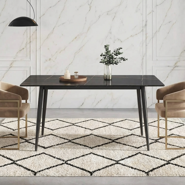 Axis Elegant Dining Tables | 63" Rectangular Black with Ink Black Base