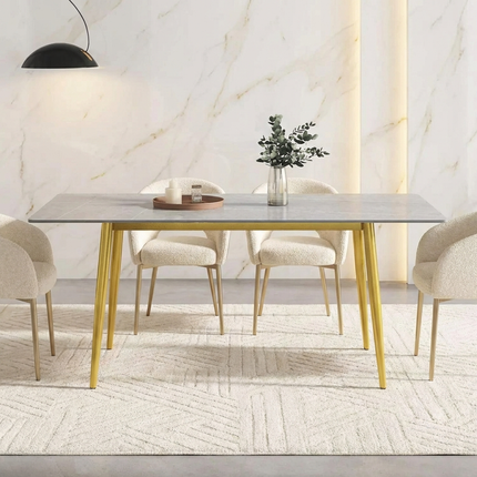 Axis Elegant Dining Tables | 70" Rectangular Gray with Dusk Gold Base for 6