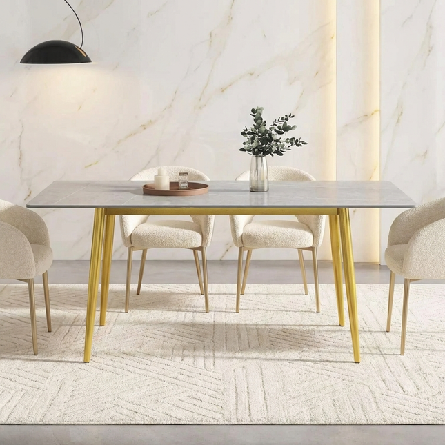 Axis Elegant Dining Tables | 70" Rectangular Gray with Dusk Gold Base for 6