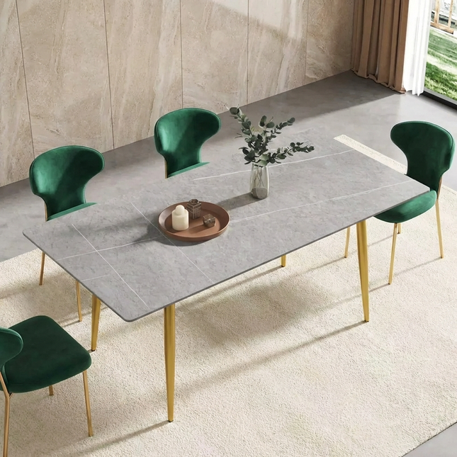 Axis Elegant Dining Tables | 70" Rectangular Gray with Dusk Gold Base for 6