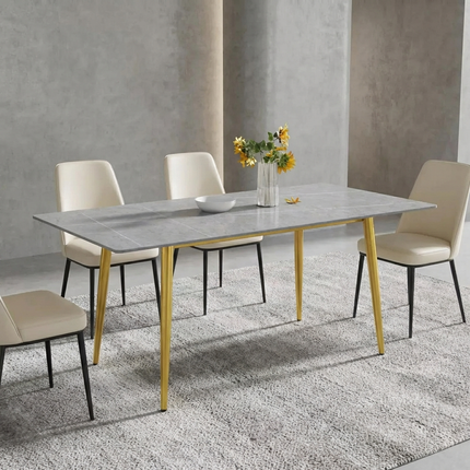 Axis Elegant Dining Tables | 70" Rectangular Gray with Dusk Gold Base for 6