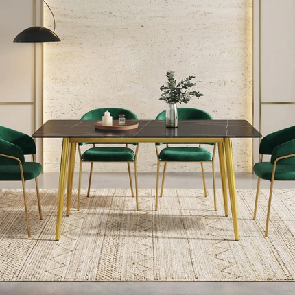 Axis Elegant Dining Tables | 70" Rectangular Black with Dusk Gold Base for 6