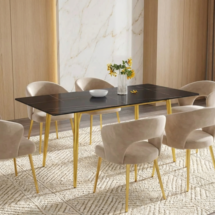 Axis Elegant Dining Tables | 70" Rectangular Black with Dusk Gold Base for 6