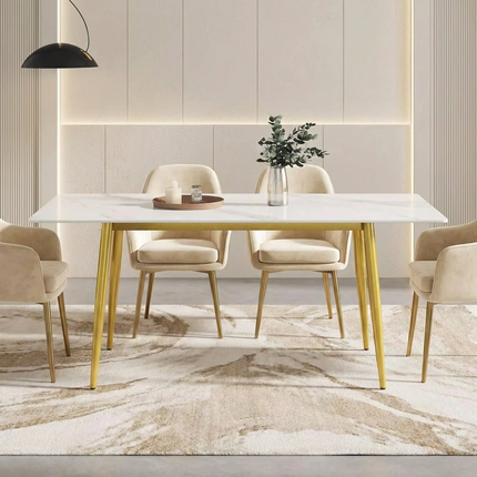 Axis Dining Tables | 70" Rectangular White with Dusk Gold Base for 6