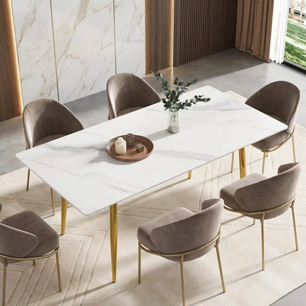 Axis Dining Tables | 70" Rectangular White with Dusk Gold Base for 6