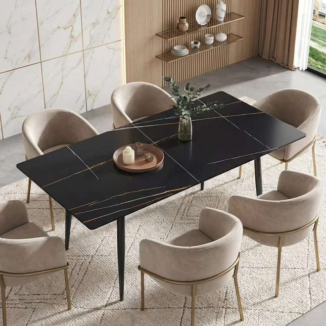 Axis Elegant Dining Tables | 70" Rectangular Black with Ink Black Base for 6