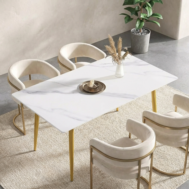 Axis Elegant Dining Tables | 63" Rectangular White with Dusk Gold Base