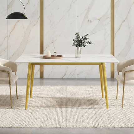 Axis Elegant Dining Tables | 63" Rectangular White with Dusk Gold Base