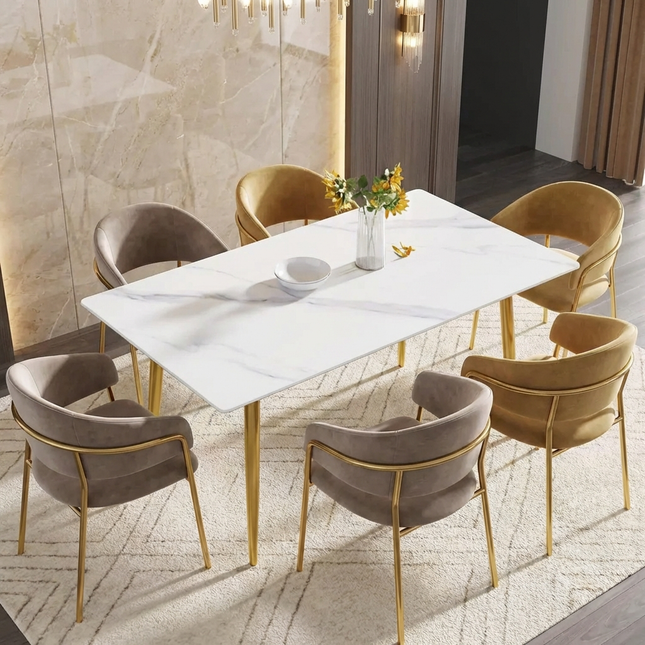 Axis Elegant Dining Tables | 63" Rectangular White with Dusk Gold Base