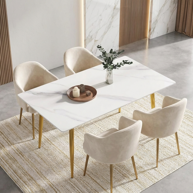 Axis Elegant Dining Tables | 63" Rectangular White with Dusk Gold Base