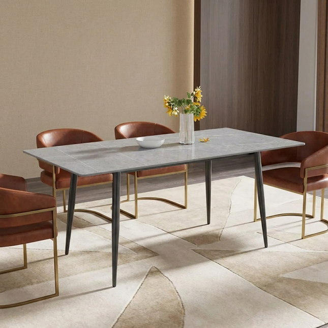 Axis Elegant Dining Tables | 70" Rectangular Gray with Ink Black Base for 6