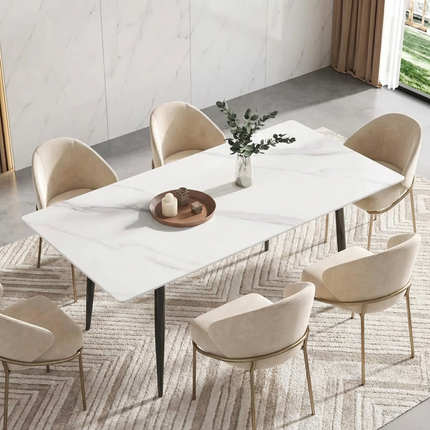 Axis Elegant Dining Tables | 70" Rectangular White with Ink Black Base for 6