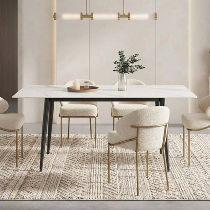 Axis Elegant Dining Tables | 70" Rectangular White with Ink Black Base for 6