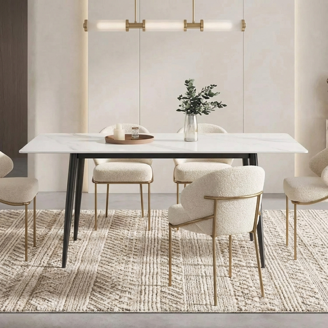 Axis Elegant Dining Tables | 70" Rectangular White with Ink Black Base for 6