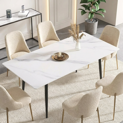 Axis Elegant Dining Tables | 70" Rectangular White with Ink Black Base for 6