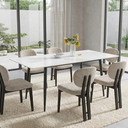Axis Elegant Dining Tables | 70" Rectangular White with Ink Black Base for 6