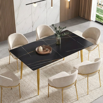 Axis Elegant Dining Tables | 63" Rectangular Black with Dusk Gold Base