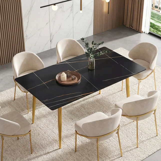 Axis Elegant Dining Tables | 63" Rectangular Black with Dusk Gold Base