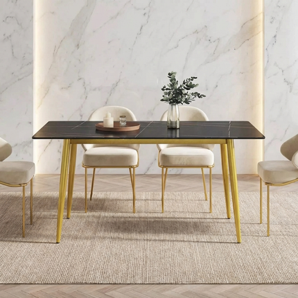 Axis Elegant Dining Tables | 63" Rectangular Black with Dusk Gold Base