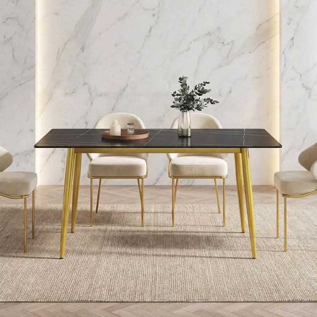 Axis Elegant Dining Tables | 63" Rectangular Black with Dusk Gold Base