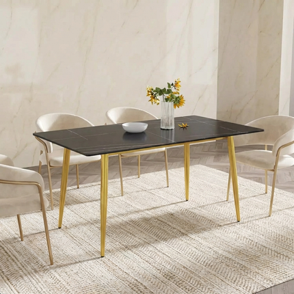 Axis Elegant Dining Tables | 63" Rectangular Black with Dusk Gold Base