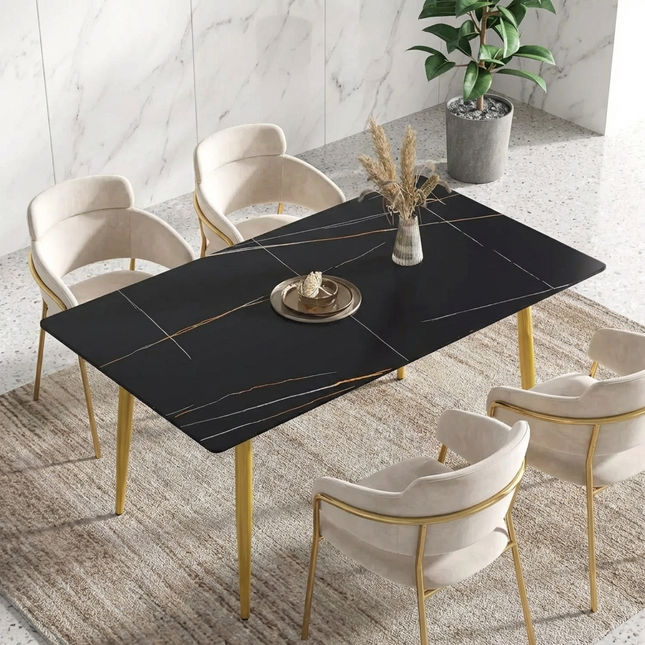 Axis Elegant Dining Tables | 63" Rectangular Black with Dusk Gold Base