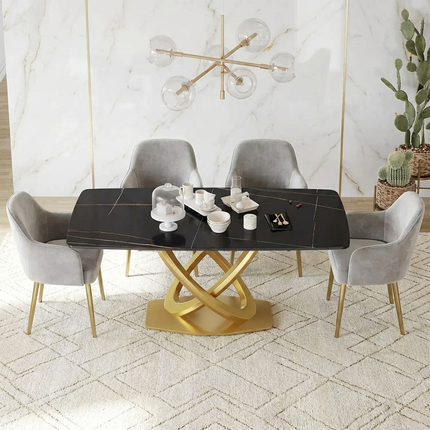 Cosmo Opulent Dining Tables | 70" Rectangular Black with Luxe Gold Base for 8