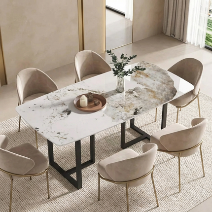 Curvea Opulent Dining Tables | 70" Rectangular Antique White with Onyx Black Base for 6-8