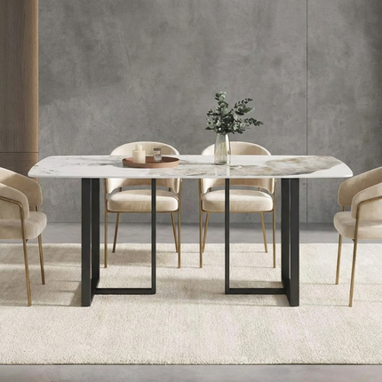 Curvea Opulent Dining Tables | 70" Rectangular Antique White with Onyx Black Base for 6-8