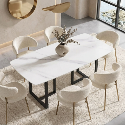 Curvea Elegant Dining Tables | 70" Rectangular White with Onyx Black Base for 6-8
