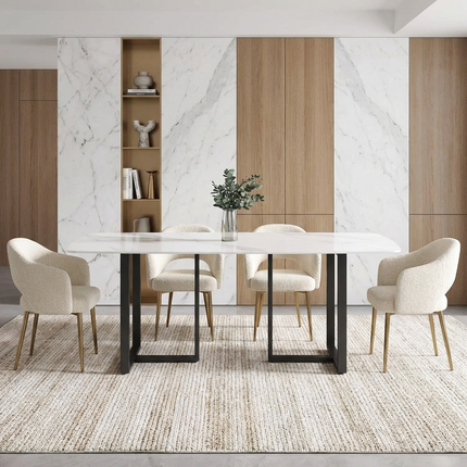 Curvea Elegant Dining Tables | 70" Rectangular White with Onyx Black Base for 6-8