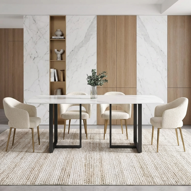 Curvea Elegant Dining Tables | 70" Rectangular White with Onyx Black Base for 6-8