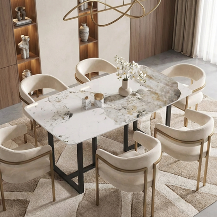 Curvea Opulent Dining Tables | 63" Rectangular Antique White with Onyx Black Base for 4-6