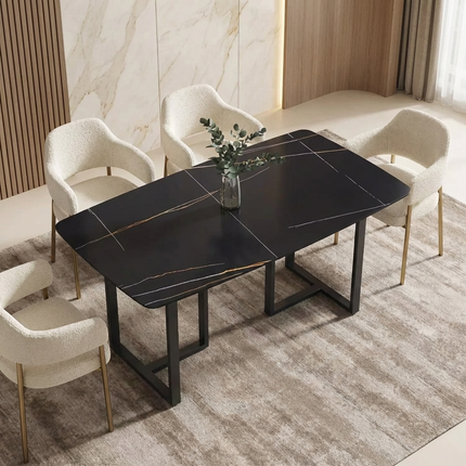 Curvea Modern Dining Table | 63" Rectangular Round Corners Black with Onyx Black Base for 4-6