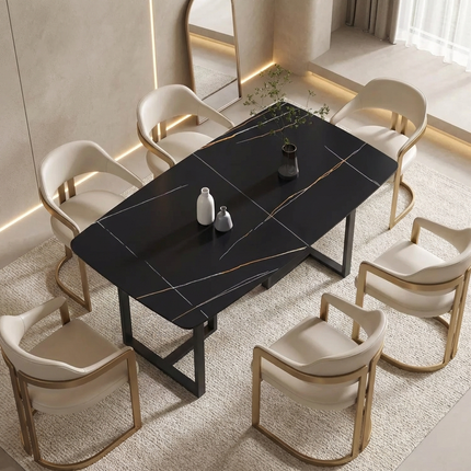 Curvea Modern Dining Table | 63" Rectangular Round Corners Black with Onyx Black Base for 4-6