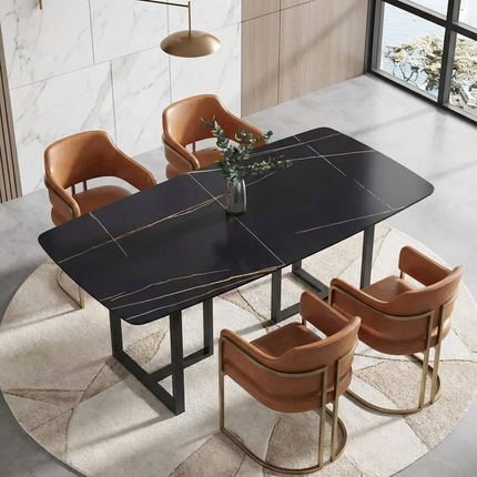 Curvea Modern Dining Table | 70" Rectangular Black with Onyx Black Base for 6-8