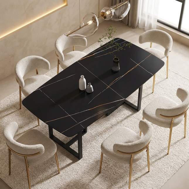 Curvea Modern Dining Table | 70" Rectangular Black with Onyx Black Base for 6-8