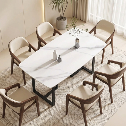 Curvea Elegant Dining Tables | 63" Rectangular Round Corners White with Onyx Black Base for 4-6