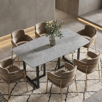 Curvea Modern Dining Table | 63" Rectangular Grey with Onyx Black Base for 4-6