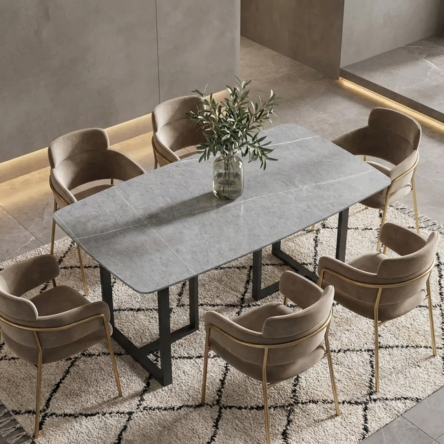 Curvea Modern Dining Table | 63" Rectangular Grey with Onyx Black Base for 4-6