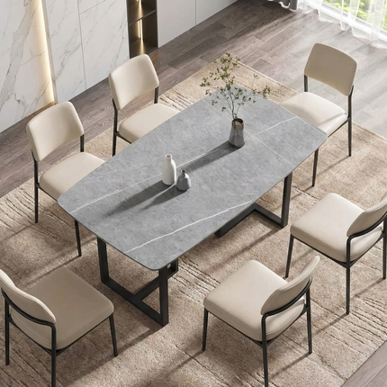 Curvea Modern Dining Table | 63" Rectangular Grey with Onyx Black Base for 4-6